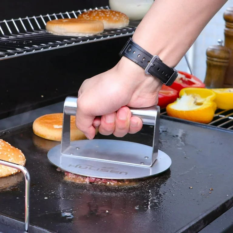  Burger Master Grill Pro Stainless Steel Burger Press, 6.2 inch Round Burger Smasher, Professional Griddle Accessories Kit, Grill Press Perfect for Flat Top Griddle Grill Cooking