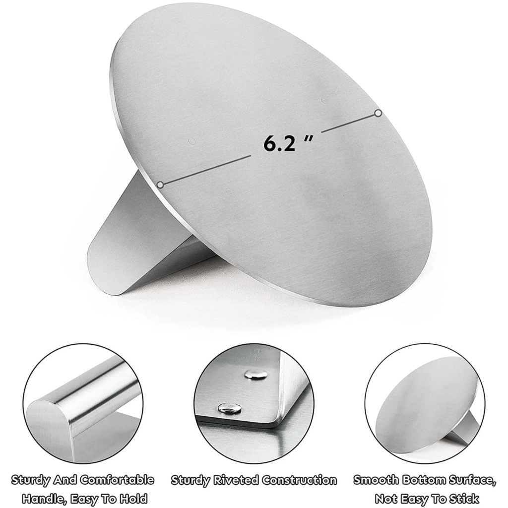  Burger Master Grill Pro Stainless Steel Burger Press, 6.2 inch Round Burger Smasher, Professional Griddle Accessories Kit, Grill Press Perfect for Flat Top Griddle Grill Cooking