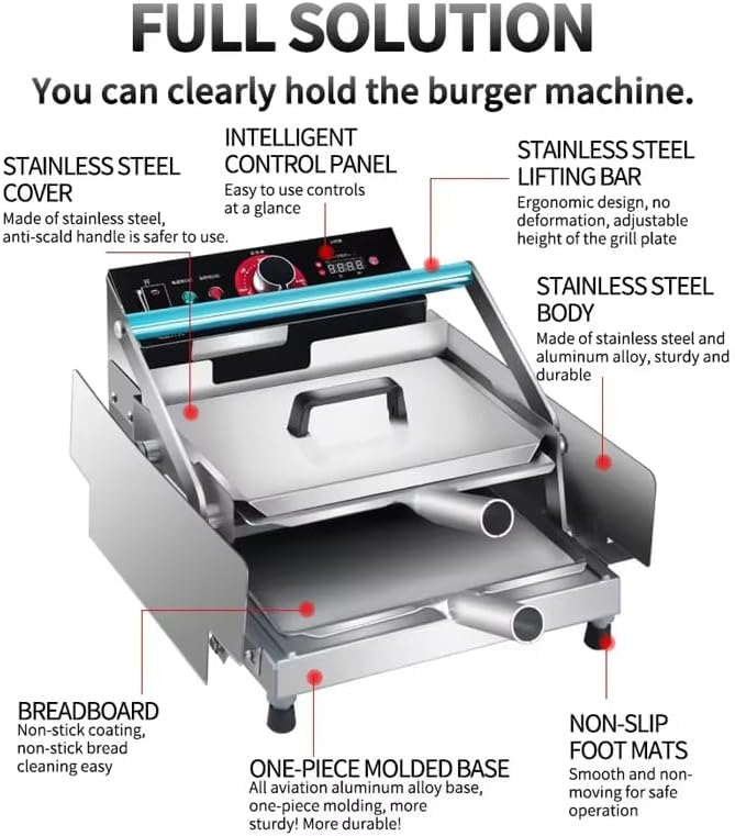 Double Layer Burger Machine, 12/24 Slice Commercial Electric Hamburger, Timing Temperature Control, Heating Plate Spacing Is Adjustable, Stainless Steel Bun Toaster